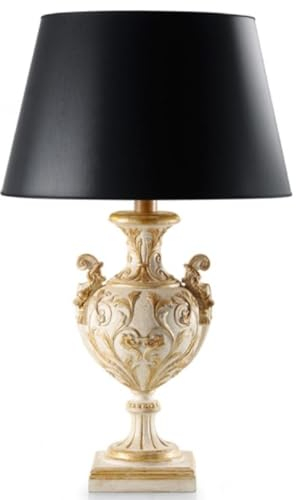 Casa Padrino Lampada da Tavolo Barocco di Lusso Crema Bianco Antico/Oro Antico/Nero Ø 27 x A. 61,5 cm - Magnifica Lampada da scrivania in Stile Barocco con Paralume - Fatto in Italia
