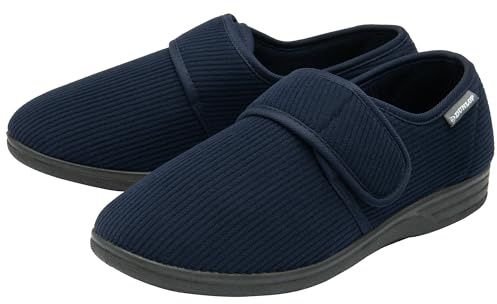 DUNLOP Mens Touch Fastening Slippers Easy Close Sizes 7-12 | Comfy Memory Foam Rip Tape Wide Opening House Shoes Hard Wearing Sole