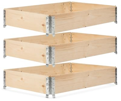 Bancal alto Gardivo 120 x 80 x 20 cm – 3 piezas de madera – Marco de palé de madera, cercado de jardín, apilable, enchufable