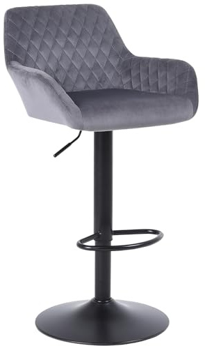 ralex-chair Barhocker 1er Set, Höhenverstellbar Tresenhocker, Grau | 360° Drehbar, mit Rückenlehne und Armlehne, Samtstoff, Drehbarer Barstuhl, mit Fußstütze, unterstützt bis zu 150 kg