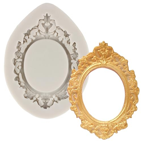 MINFEIDMS Mirror Frame Silicone Mould Photo Frame Fondant Moulds Picture Frame Mould for Cake Decoration Cupcake Topper Chocolate Candy Polymer Clay Gum Paste