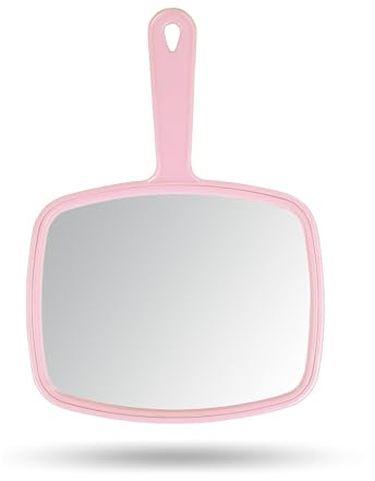 Gladmart Hand Mirror Salon Barber Hairdressing Handheld Mirror with Handle (Square Pink 7.4 x 10.3 inches)