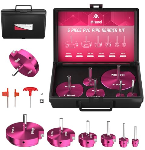 6 Pcs PVC Pipe Reamer Kit With 3/4 inch, 1 inch, 1-1/2inch, 2inch, 3inch, 4inch, 2 Carbide Inserts, PVC Fitting Saver, Plumbing tools, Aluminum Socket Saver for SCH40 Pipe Fitting