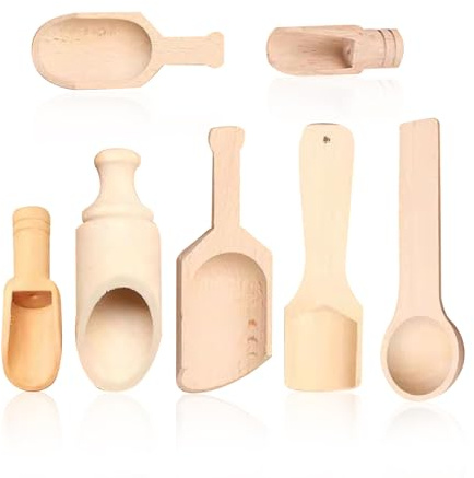 Lot de 7 Petites Cuillères en Bois pour Farine et Épices - Ustensiles de Cuisine Mini