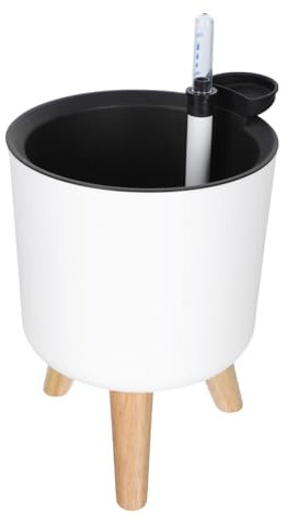 BCOATH Macetero Interior con Patas De Madera y Autorriego Maceta Redonda Mediana para Plantas De Interior con Indicador Agua para Decoración De Hogar y Oficina