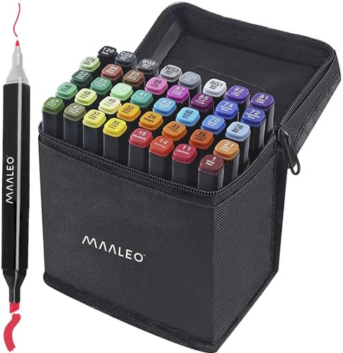 Alkoholmarker + Tasche Doppelseitige Filzstifte Stifte zum Zeichnen und Malen für Kinder und Erwachsene Set 40 Stück 24102