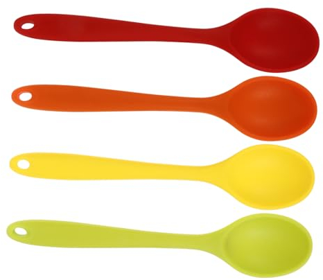 Mikinona Silikon-Rührlöffel für die Küche 4 Stück Rührlöffel mit langem Griff antihaftbeschichtet und leicht zu reinigen Suppen-/Salatlöffel