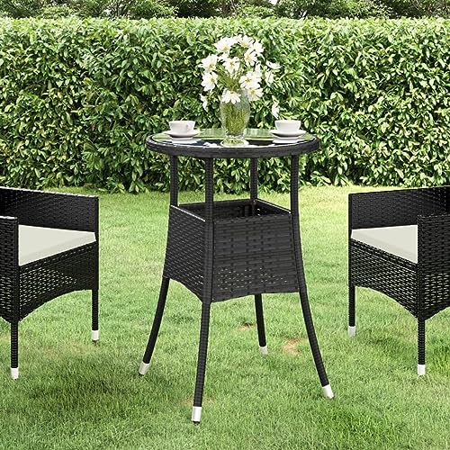 Juroupi Gartentisch Terrassentisch Wetterfest Lounge Tisch Outdoor BalkonhäNgetisch Ø60x75 cm Hartglas und Poly Rattan Schwarz