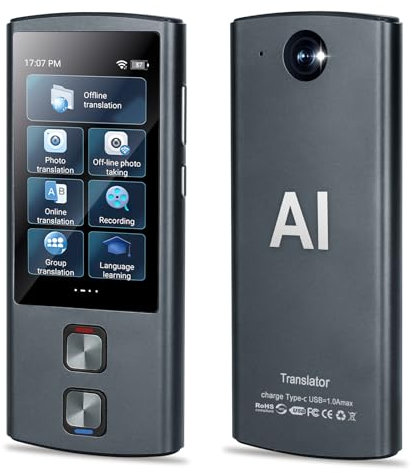 Sprachübersetzer Gerät, Tragbarer Übersetzer 138 Sprachen Intelligenter Fremdsprachenübersetzer, T17 AI-Sprachübersetzer Unterstützt WLAN, Hotspot, Offline-Übersetzung, Sofortige Zwei-Wege-Übersetzung