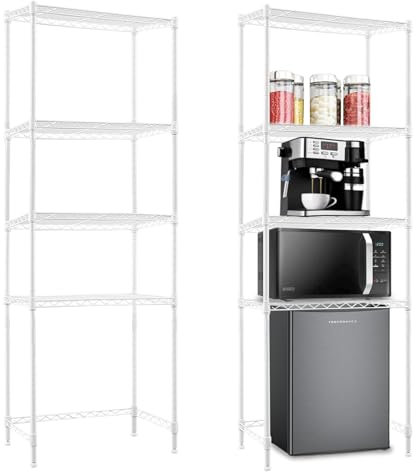 ToiULik 4 Tier Mini Fridge Shelf with Storage Over Mini Fridge Storage and Microwave Stand Height Adjustable Metal Storage Rack for Dorm Kitchen Office(White