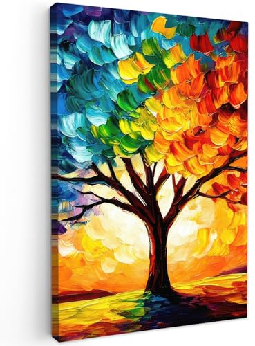 MuchoWow© Bilder Groß XXL Wohnzimmer Deko Modern Wandbild Kunstdruck | 80x120 cm - Leinwand Bild Schlafzimmer über Bett Room Decor Geschenke Baum - Kunst - Natur - Sonnenuntergang
