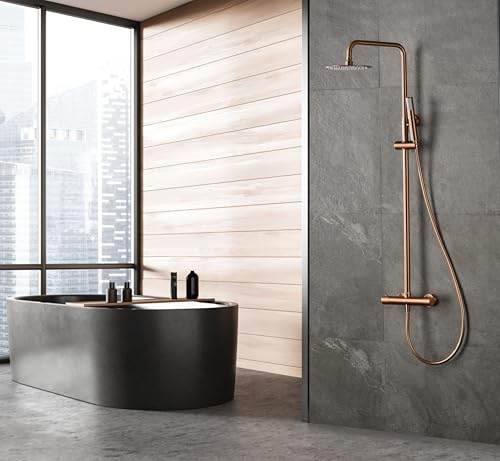 Columna de ducha termostática de latón, Barra de baño con grifo termostático, Serie Brezzo de Mice Colection (Cobre Mate)