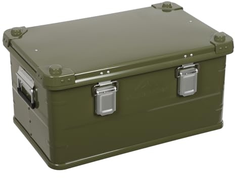 Boîte de rangement, boîte empilable pour extérieur, alliage d'aluminium, 50 l, capacité de charge : 44,09 kg, vert, rectangulaire, 57,5 x 37,5 x 27,3 cm, aide à organiser et ranger les ustensiles de