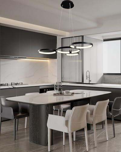 MOMOYY 5-Ring Wohnzimmer Decke Kronleuchter Runde Kreis Schlafzimmer Pendelleuchte Höhe einstellbar Flush Mount Pendelleuchte Esszimmer Hanging Kronleuchter für Wohnzimmer Küche Bar Büro (83cm)
