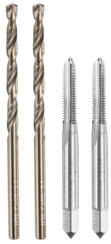 QUARKZMAN Gewindebohrer Set, 2 Stück M4,5 x 0,75 Metrische Gerade Nut Gewindeschneidbohrer & 2 Stück 3,7mm Spiralbohrer, Unbeschichtet/Gebranntes Gelb HSS 6542/M35 HSS CO