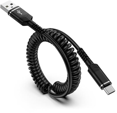 Spiralkabel USB auf USB C Kabel, Auto Ladekabel USB C Datenkabel, USBC Handy Ladekabel Typ C Schnellladekabel für Samsung Galaxy S26 S25 S24 S23 S22 A56 5G A57 A55 A17 A16 A15 A36 A35, iPhone 17 16 15