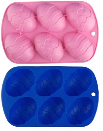 Bojueshaw 2pcs Funny Easter Egg Mold,6 Cavity Easter Egg Shape Silicone Mold,Cake Baking Moulds for Chocolate,Pastry,Cake,Muffin,Ice