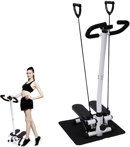 DHQCQL Stepper för hemmet, fitnessstepper med matta och 2 motståndsband, Stairmaster för hemmabruk med ratt, svart Stair Stepper för daglig träning, max vikt 150 kg, 29 * 39 * 110 cm