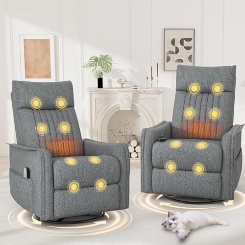 Srfzluxy Recliner Armchair Set Of 2 Swivel Rocking Chair with Massage & Heat, Extended Footrest,3-In-1 Reclining Chair For Living Room, Adjustable Single Sofa with Dual Side Pockets
