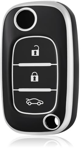 OFF WE GO Schlüsselhülle Autoschlüssel Hüllen für Renault Clio Trafic Twingo Kangoo Megane Modus Master Forfour Fortwo Mercedes Benz Citan Kasten Kobi Schlüsselcover Schlüssel Hülle, Schwarz Silber