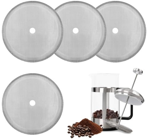 French Press Replacement Filter Mesh Screen,4pcs Reusable Stainless Steel Replacement French Press Coffee Filter Mesh Screen,Compatible with 34oz/1000ml Coffee and Tea Makers(4 Inch)