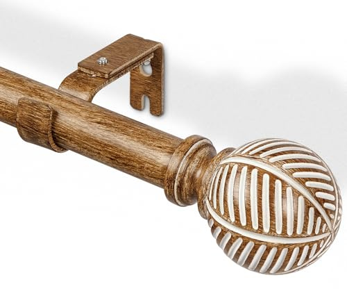 DEFYNEE Barra de cortina 76-219 cm, metal con aspecto de madera, diámetro de 25 mm, barra de cortina extensible, montaje en pared y techo, para salón, dormitorio, terraza, Marrón Café