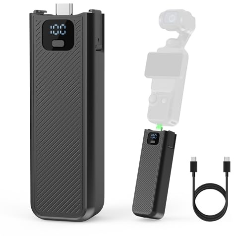 YONHUIZI Battery Handle with Digital Display Compatible with DJI Osmo Pocket 4 and Pocket 3, Battery Grip for Xtra Muse 5000mAh 22.5W Fast Charging Power Supply Accessories, Reserved 1/4 Thread