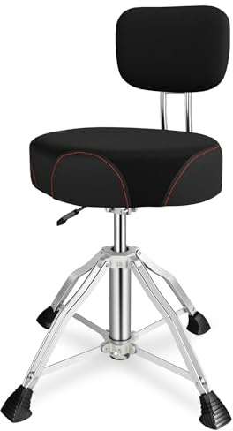 EASTROCK Drum Throne with Backrest, 4-Leg Airlift Height Adjustable Drum Stool, Motorcycle-Style Heavy Duty Saddle Drum Seat with Thickened Cushion for Adult Drummers