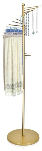 Schalhalter stehender Schalbügel 150-170cm Höhenverstellbar | Metall Schalaufhänger Freistehend Spiralschalhalter mit 22 Kleiderstangen, Hängeorganizer für Schals, Krawatten (Gold)
