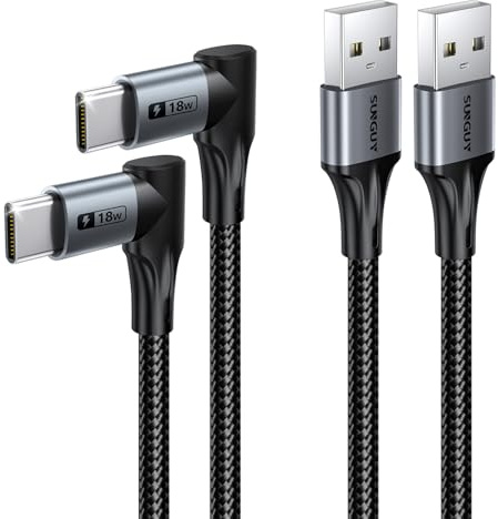 SUNGUY USB C Kabel 90 Grad Winkel USB C Ladekabel abgewinkelt USBC auf USBA Kabel für iPhone 17/16/15 Serie, Galaxy S25/S25+/S24/S23/A56, Google Pixel, iPad Pro/Air, Powerbank (2Stück, 0,3m)