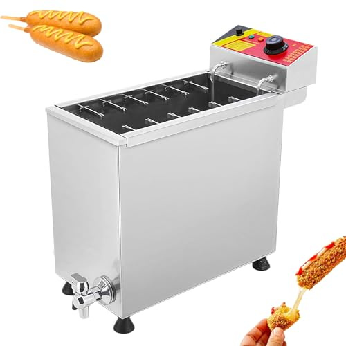 DOJOEUU Friteuse à Hot-Dogs Professionnelle, 25 L, avec Robinet de vidange d'huile, 12 Crochets, contrôle de température de 130 à 200 °C, pour Restaurant