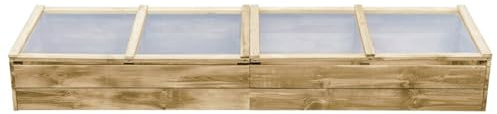 Homgoday Holz-Pflanzkübel Doppelbeet Hochbeet Gartenbox Gewächshaus mit Dach - 200x50x25/35 cm Model45303