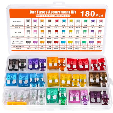 AMZAUTO 180 PCS Car Fuses Assortment Kit, Blade Fuses Automotive, Standard & Micro & Low Profile Mini Fuse with Fuse Puller for Truck, Boat, RV (2 A 3 A 5 A 7.5 A 10 A 15 A 20 A 25 A 30 A 35 A 40 A)