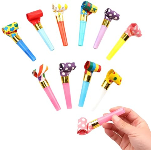 YUVKIN 10 Pezzi Trombette per Feste, Giocattoli per Compleanni, Trombetta da Stadio, Cappellini Festa Compleanno, Corna Multicolore, Fischi Colorati, Noisemakers, Colore Casuale (Multicolore)