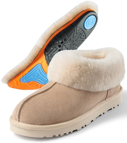 Mel&Syd Sheepskin Slippers Womens with Arch Support: 100% Australian Shearling Lining & GEL Plantar Fasciitis Insoles - Thermal Winter Moccasin Boots for Men,Moms Nurses Indoor Outdoor - Sand 8.5