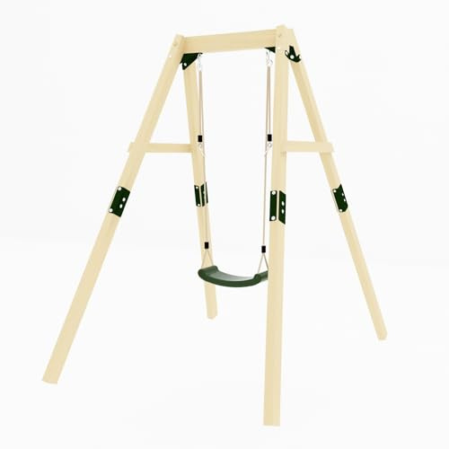 GALACTICA Outdoor Wooden Single Swing Set for Kids, Garden Swing with Adjustable Seat, Sturdy Weather-Resistant Frame, Backyard Playground for Toddlers and Children