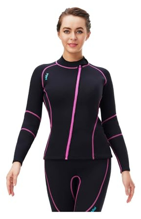 Runhomal Women 3mm Neoprene Diving Wetsuit Tops Zipper Stretchy Anti-Cold Shirt for Snorkeling Bathing Suit Black XL