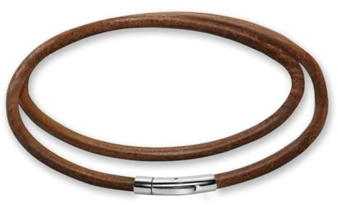 Soul-Cats läderkedja läderhalsband rostfritt stål tryckspakslås svart brun mörkbrun längd 42–60 cm, 4 tjocklekar 2 3 4 5 mm, 2 mm, braun, 55 cm, Läder