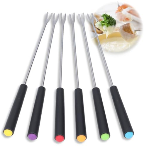 HUGJEPTTY Fondue Forks 9.1 6Pcs with Heat Resistant Handle Color Fondue Set Fondue Sticks Fondue Cheese for Grill Cake Chocolate Meat Fruits Cheese Fondue Fountain Roast Marshmallows Dessert