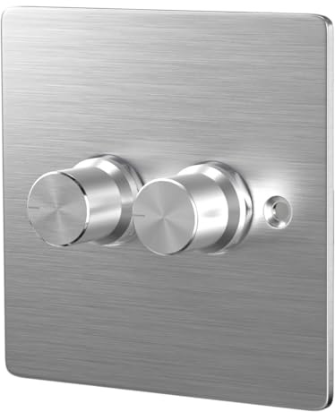 Ludom 12V Dimmer Switch DC12V-24V RV Double Dimmer 120W 5A PWM 2Gang Rotatable Light Switch Dimmable for 12V Lights in Motorhome/Caravan/Campervan/Boat, Silver