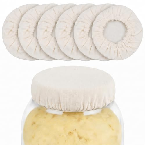 Muslin Jar Covers, 6 Pack 100% Cotton Elasticated Sourdough Jar Covers, Fermentation Lids For Fits 5–11 cm Mouths, Breathable Reusable for Kombucha & Baking