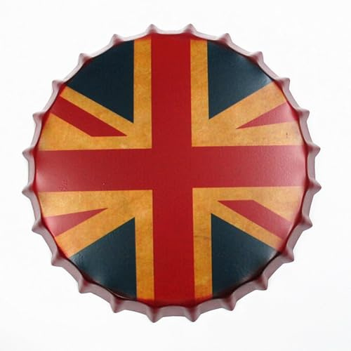 Decor Bottle Caps Metal Tin Sign, Union Jack Vintage Style Wall Art Plaque for Cafe Beer Bar Home Yard Road Indoor Outdoor 30 x 30 cm