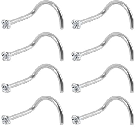 Nexaflow 8 Pcs 316L Piercing Nasal Connecteur – Forme L Acier Inoxydable – Petit Diamant pour Nez – Pour Septum et Narine – Femmes et Hommes