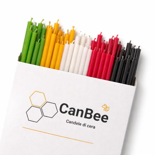 100 Velas Finas Multicolor de Cera de Abeja 100% Natural – 16 cm Ø 5 mm – 40 Min – Sin Humo – Mecha de Algodón – Meditación, Yoga, Relax, Rituales y Bienestar – CanBee