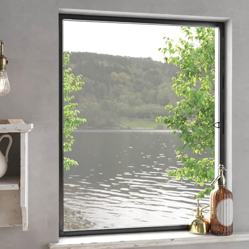 Ordellia Pour fenêtre, anthracite, 110 x 130 cm, avec cadre en aluminium et tissu en fibre de verre, découpable, montage sans perçage, pour cuisine, chambre à coucher, salon, balcon, terrasse
