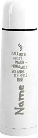 Herz & Heim® Edelstahl-Isolierflasche 0,5 l mit Gravur des Wunschnamens, verschiedene Motive, auch zum Verschenken Nimm mich solange ich heiß bin