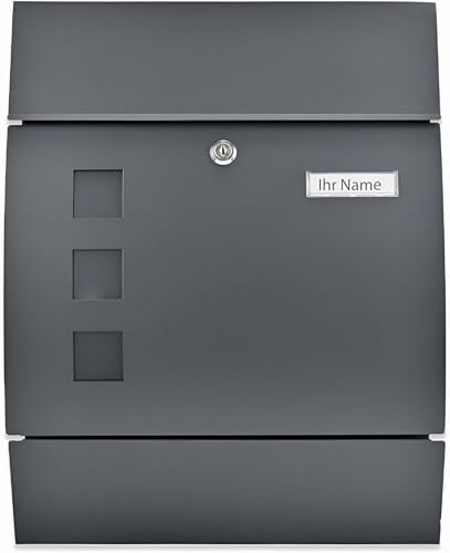 Verda Briefkasten XL mit Zeitungsfach (45x35x10 cm) Modern Postkasten Designer Wandbriefkasten Sichtfenster, Zeitungsrolle, Namensschildhalter, abschließbar SN3651-1