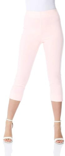 Roman Originals Cropped Trousers for Women UK Ladies Capri Leggings Summer Pants Short Crop Stretch 3/4 Length Three Quarter Pedal Pusher Clothes Elasticated Bengaline Cut Off - Light Pink - Size 14