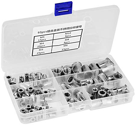 93pcs Kit di assortimento per inserti filettati M3 M4 M5 M6 M8 M10 Set di dadi per rivetti ciechi in acciaio inox 304