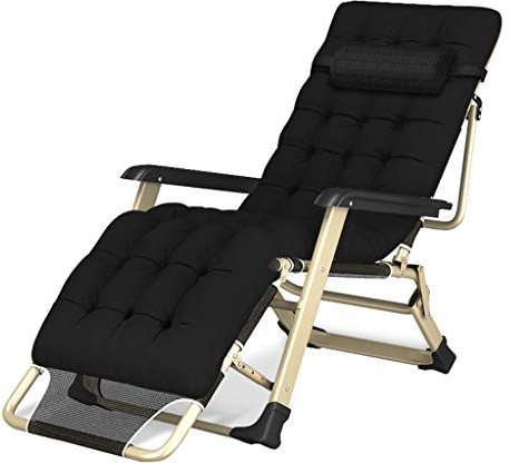LHNLY-Liegen Liegender Saunaliege Sonnenliege Liegestühle Gartenstuhl Recliner Campingliege Strandliege Terrasse Verstellbar und klappbar, Schwarz Max. 260 kg